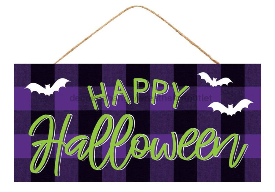 12.5’’L X 6’’H Happy Halloween Check Sign Black/White/Purple AP711923 Sign