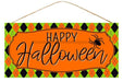 12.5"L X 6"H Happy Halloween Sign Orange/Black/Lime/Purple AP8500 - DecoExchange