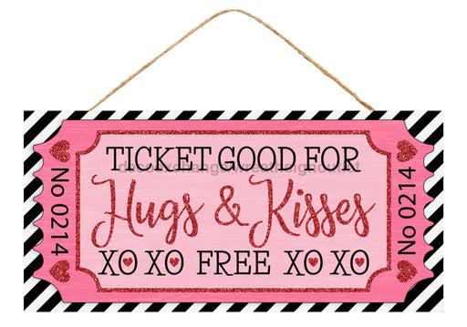 12.5’’L X 6’’H Hugs/Kisses Sign Pink/Red/White/Black Ap7877