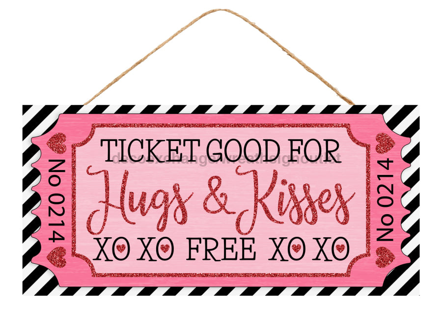 12.5’’L X 6’’H Hugs/Kisses Sign Pink/Red/White/Black Ap7877