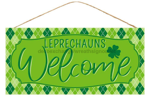 12.5’’L X 6’’H Leprechauns Welcome Sign Lime/Emrld Grn/Lt Grn/Wht AP8498 sign