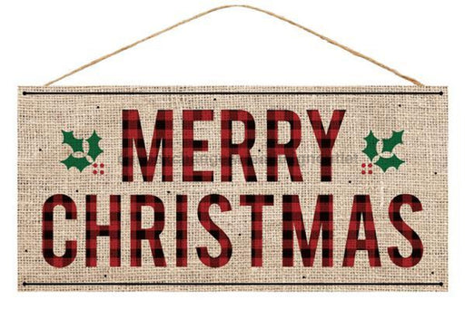 12.5"L X 6"H Merry Christmas Burlap Sign Natural/Red/Black/Green AP8478 - DecoExchange
