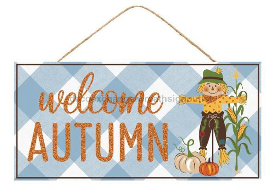 12.5"L X 6"H Welcome Autumn Sign Blue/White/Orange/Green AP8927 - DecoExchange