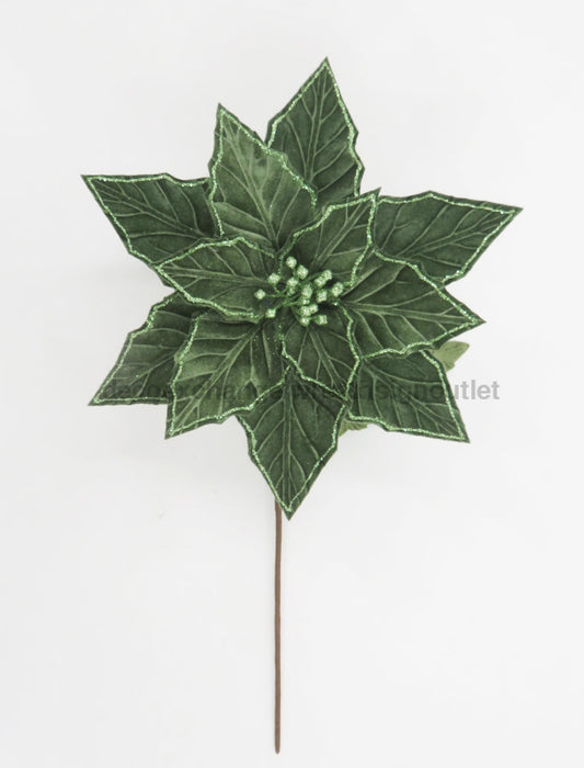 Dia 30Cm X H50Cm Glittered Lux Velvet Poinsettia Stem Meadow Green 51232-Mg Pick