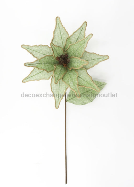 Dia30Cm X H55Cm Burlap Poinsettia Stem. Bell And Plastic Pinecone Core. Ice Green 50944-Ag Pick