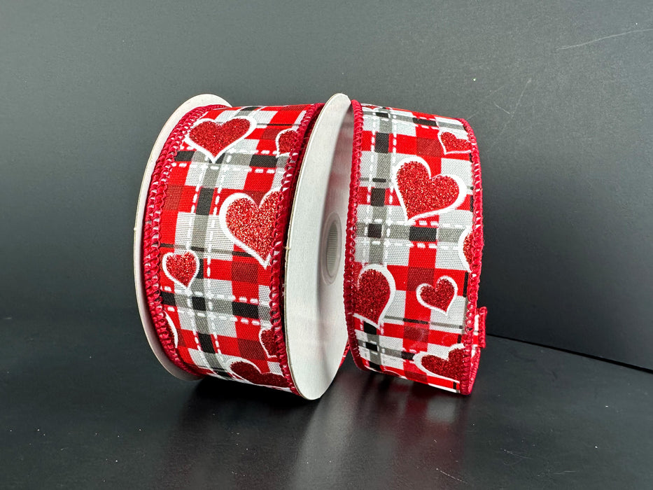 Wht Stn/Rd-Blk Pld-Rd Glit Hrts, 1.5"X10Y 12601-09-20