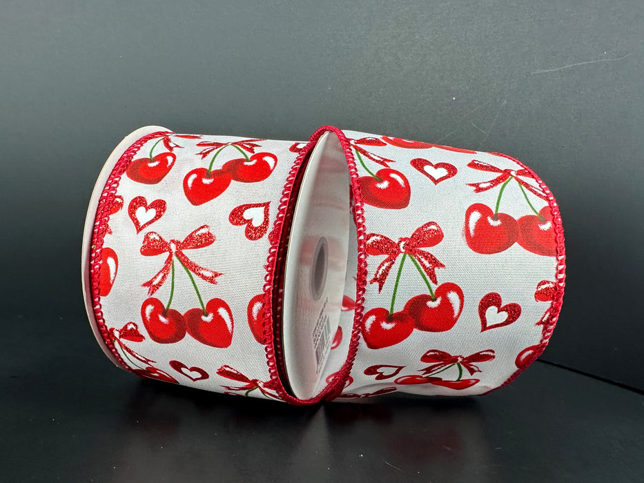 Wht Stn/Hrt Cherries With A Bow, 2.5"X10Y 12604-40-12 - DecoExchange®