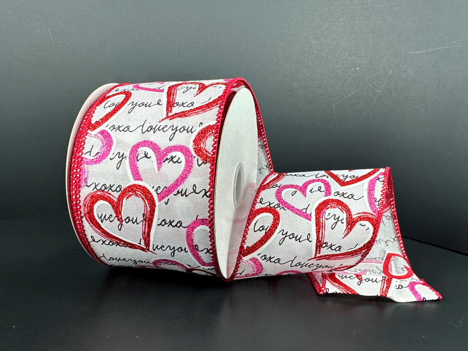 Wht Stn/Love Book Script/Fuch-Rd Hrts, 2.5"X10Y 12607-40-01