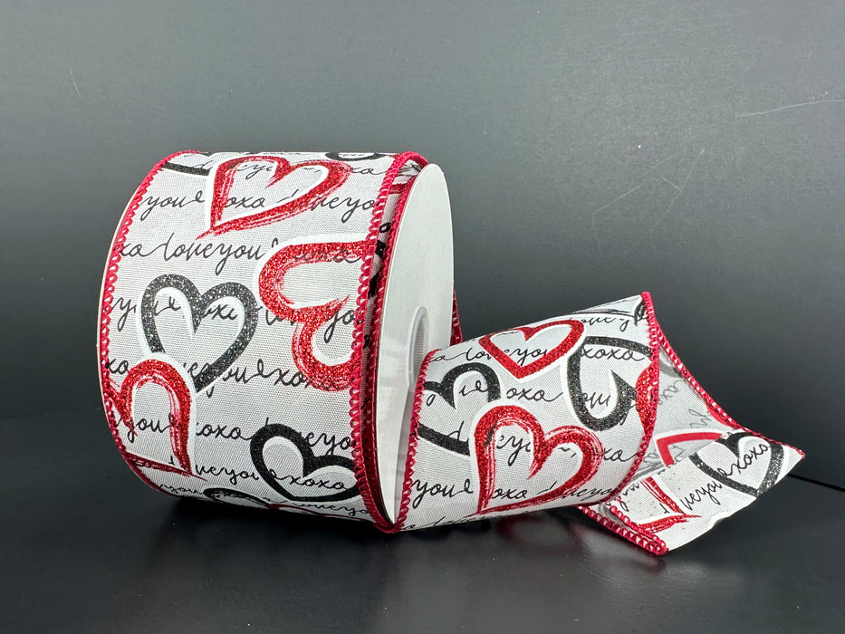 Wht Stn/Love Book Script/Blk-Rd Hrts, 2.5"X10Y 12607-40-21 - DecoExchange®