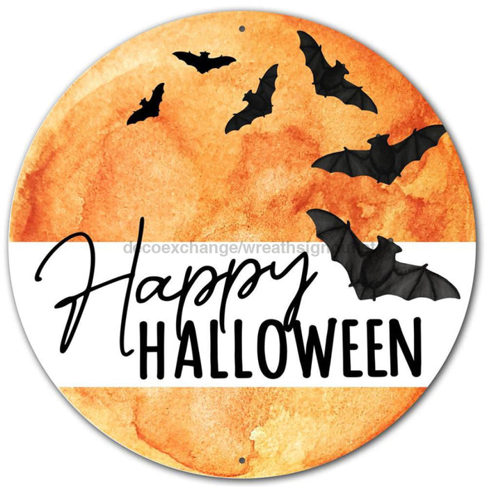 12’’Dia Happy Halloween Moon Sign Lt Orange/Blk/White/Rust MD0980 Sign