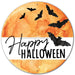 12’’Dia Happy Halloween Moon Sign Lt Orange/Blk/White/Rust MD0980 Sign