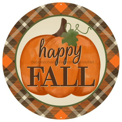 12"Dia Metal Happy Fall/Pumpkin Orange/Brown/Cream/Green MD0431 - DecoExchange