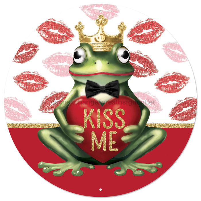 12’’Dia Metal Kiss Me Frog Prince Sign Red/White/Green/Gold Md154924