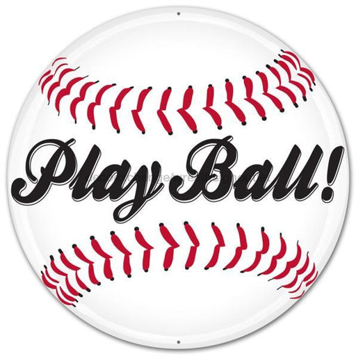 12"Dia Metal Play Ball! Baseball Sign White/Black/Red MD0488 - DecoExchange