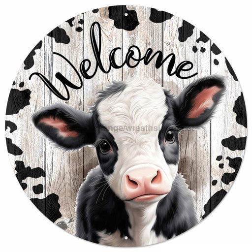 12’’Dia Metal Welcome W/Calf Sign Black/White/Lt Natural Md151902