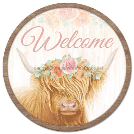 12’’Dia Metal Welcome W/Cow Sign Brown/Cream/Dusty Rose Md138544