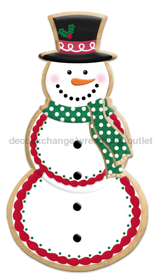 12’’H Metal Snowman Cookie W/Dotted Scarf White/Black/Red/Grn/Org Md1494C2 Sign