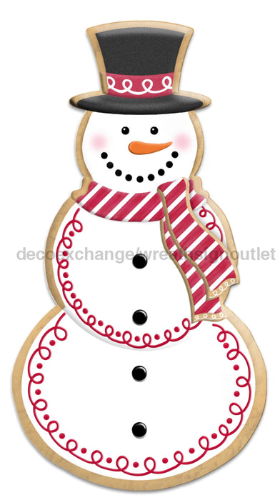 12’’H Metal Snowman Cookie W/Stripe Scarf White/Black/Red/Orange Md1494C1 Sign