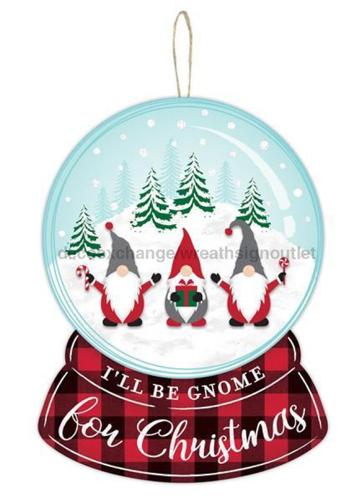 12Hx9L Gnome For Christmas Snow Globe Robin Egg/Blk/Red/Wht/Gry Ap8913 Sign