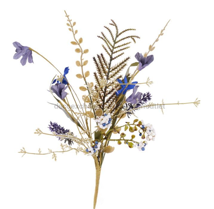 12’’L Fabric Flower/Eva Leaf/Beads Bush Navy/Blue/Off White Fh812561 Greenery