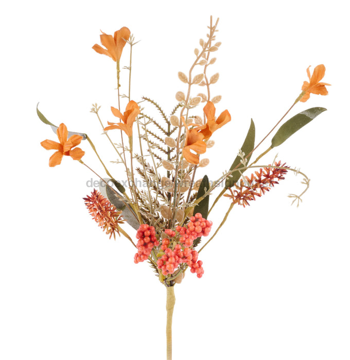 12’’L Fabric Flower/Eva Leaf/Beads Bush Persimmon Fh812540 Greenery