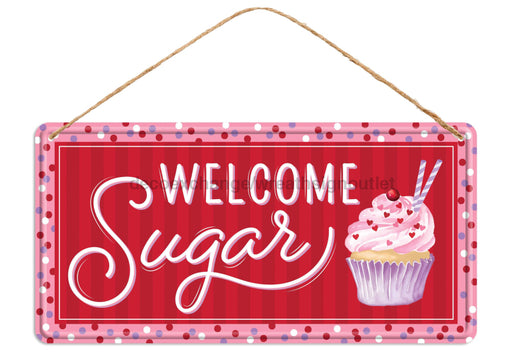 12’’L X 6’’H Embossed Welcome Sugar Sign Red/White/Pink Md1512