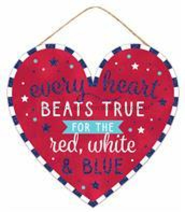 12"Lx11.5"H Heart Beats True/Border Gltr Red/Wht/Ryl Blue/Lt Blue AP8995 - DecoExchange