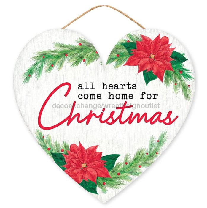 12"Lx11.5"H Mdf Hearts Come Home Sign White/Red/Green AP7246 - DecoExchange