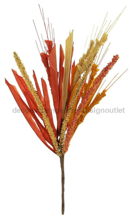 13.75’’L Beaded Spike/Paper Grass Pick Mustard/Dk Orange/Beige HA1575 Greenery