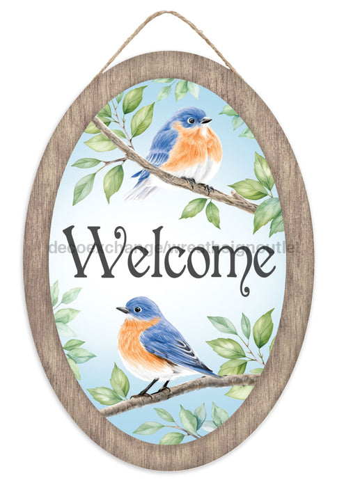 13’’H X 9’’L Welcome W/Blue Birds Sign Pale Blue/Brown/White AP7383 sign