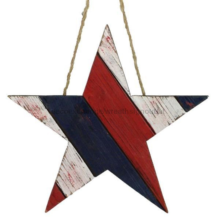 13"L X 12.375"H Diagonal Slat Wood Star Red/White/Blue AW9581 - DecoExchange