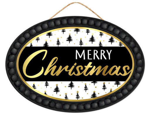 13’Lx9’H Merry Christmas Oval Sign Black/White/Gold Ap8606