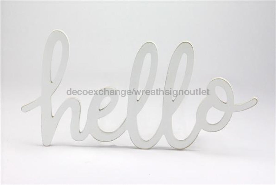 14.25"L X 7.5"H Mdf "Hello" White AB245727 - DecoExchange