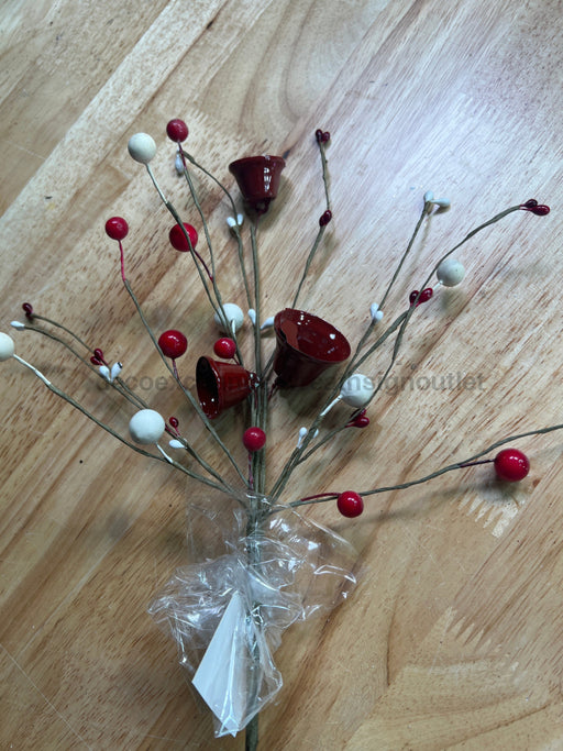 14’’ Pick-Red White Berry With Red Bells IP29691 Pick