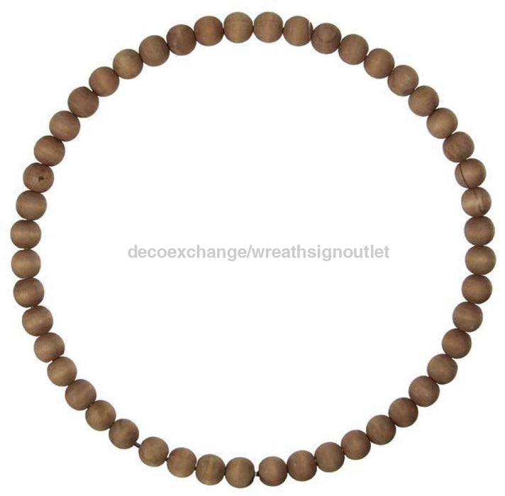 15.5Dia Wood Bead Wreath W/25Mm Beads Brown Stain My102734 Base