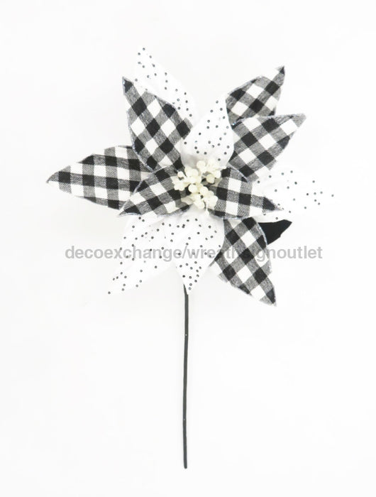 Dia 38Cm X H50Cm Black White Poinsettia Stem. / 51196-Wb Pick