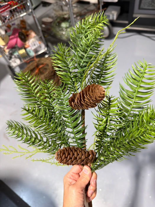25in Spray-Evergreen Areba Pine with Faux Pinecones IP511795