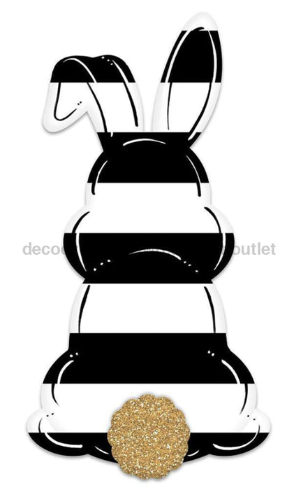 15’’Hx7.9’’L Metal Bunny Bottom Sign Blk/Wht/Gold MD1125 sign