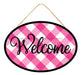 15"L X 10.35"H Oval Plaid Welcome Sign Hot Pink/Black/White AP739811 - DecoExchange
