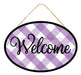 15"L X 10.35"H Oval Plaid Welcome Sign Lavender/Black/White AP739813 - DecoExchange