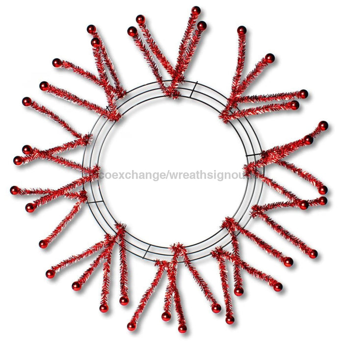 15’’Wire,25’’Oad-Pencil/Ball Work Wreath X18 Ties Met Red XX751524 Base