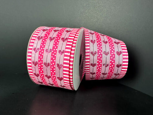 Pnk-Fuch Stripy Dot Hearts, 2.5"X10Y 16501-40-44 - DecoExchange®