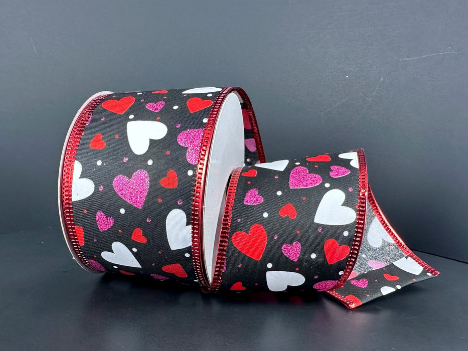 Blk Stn/Wht-Dk Pnk-Rd Glit Hrts, 2.5"X10Y 16601-40-21