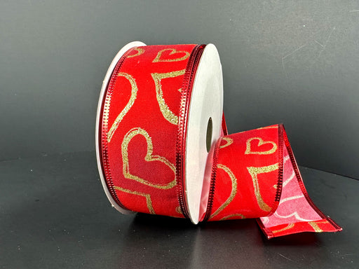 Rd Ombre Stn/Gld Glit Hrts, 1.5"X10Y 16604-09-15 - DecoExchange®