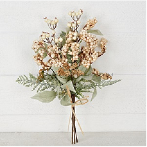 16In Bouquet: Beige Cream Soft Berry Clusters With Fern Leaves 31927 Greenery