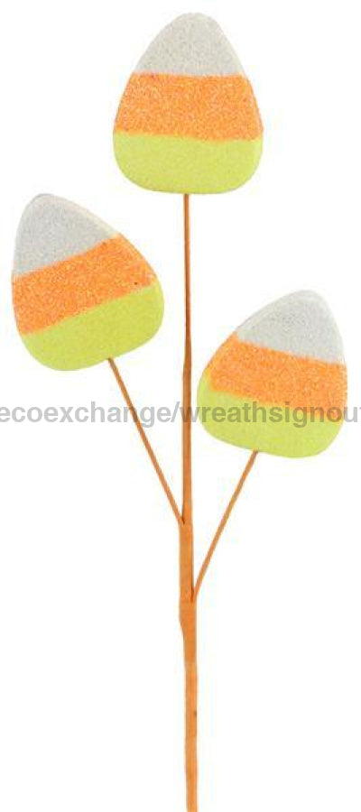 16"L Glitter/Eva Candy Corn Pick White/Orange/Yellow HH1245 - DecoExchange