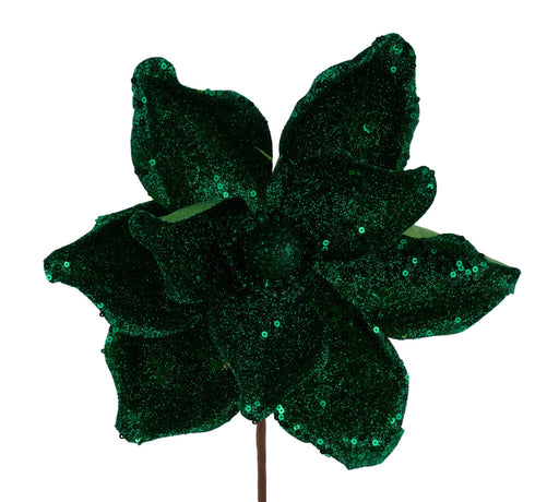 16’’L X 9’’Dia Sequin/Bead Magnolia Stem Emerald Green XS764806 Pick