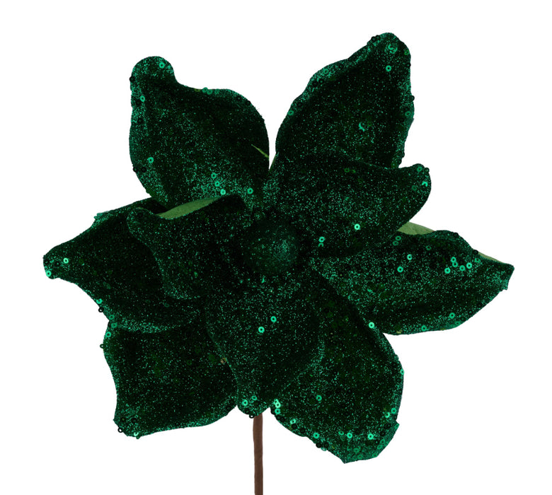16’’L X 9’’Dia Sequin/Bead Magnolia Stem Emerald Green XS764806 Pick