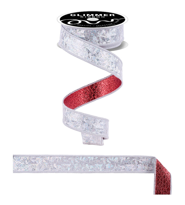 1"X10Yd Scale/Ice Crackle Fused Laser Silver/Shiny Red NR6108AE