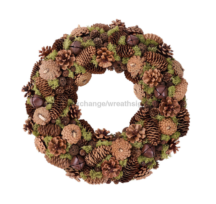 17"Dia Jingle Bell/Pinecone/Moss Wreath Rust/Natural/Green Xx8567 - DecoExchange